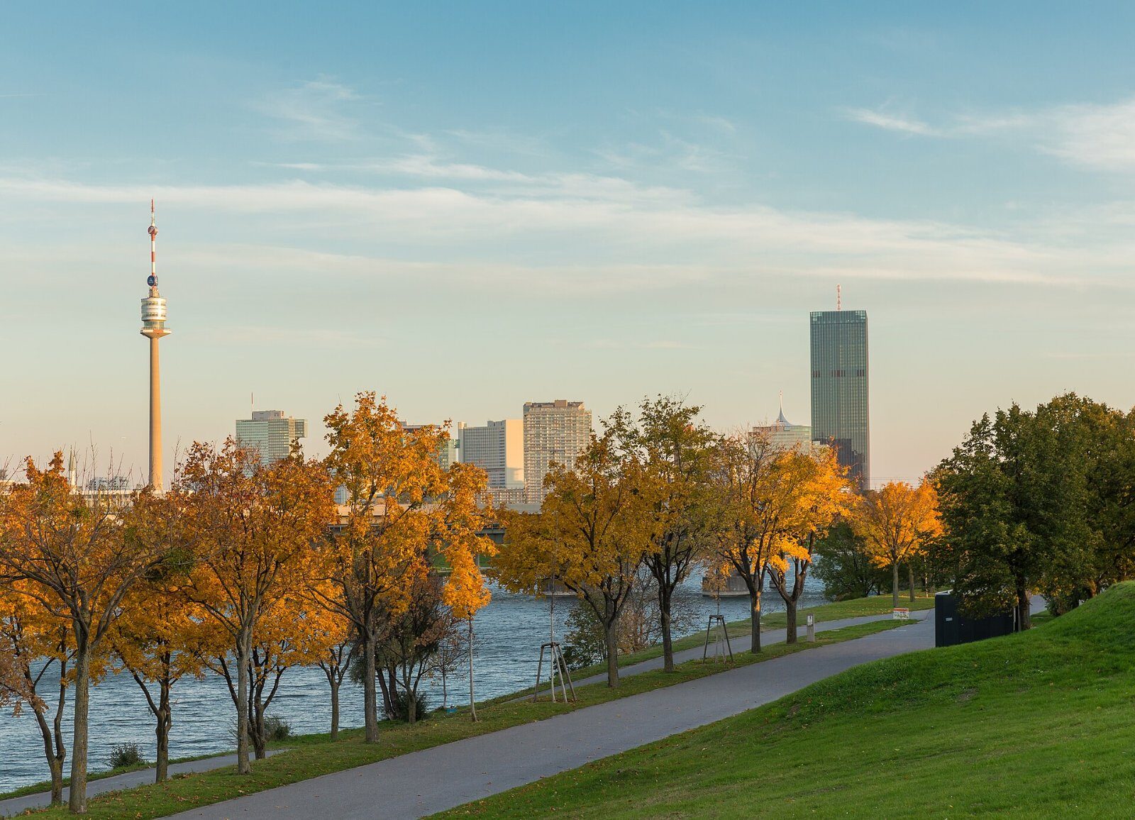 Autumn on the Danube with Danube Tower and DC Tower